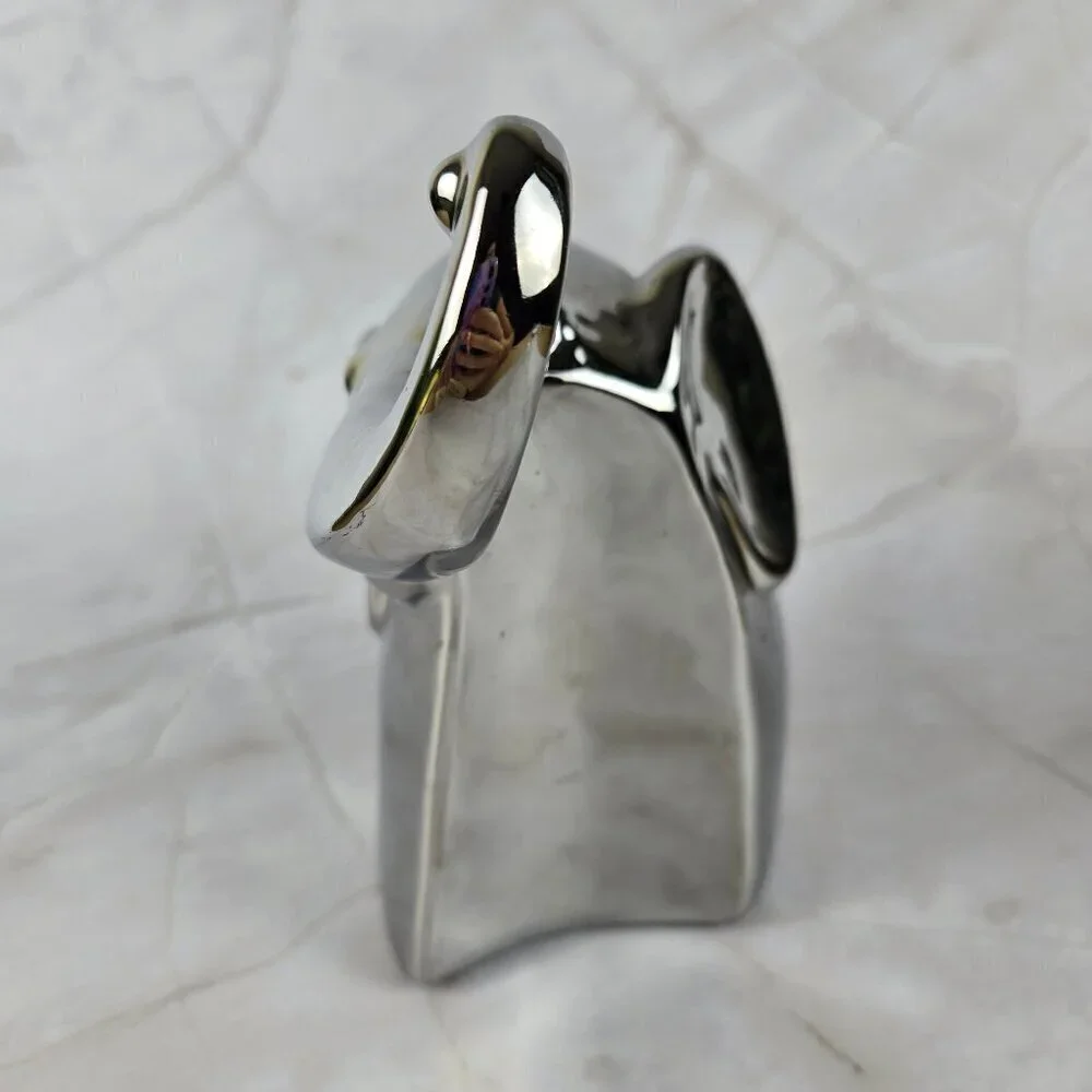 Pier 1 Metallic Silver Glazed Ceramic Elephant Upturned Trunk Good Luck
